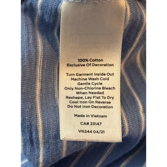 Talbots Striped Bee Kind Shirt Top Embroidered L 100% Cotton Summer Comfy Soft - Picture 5 of 9